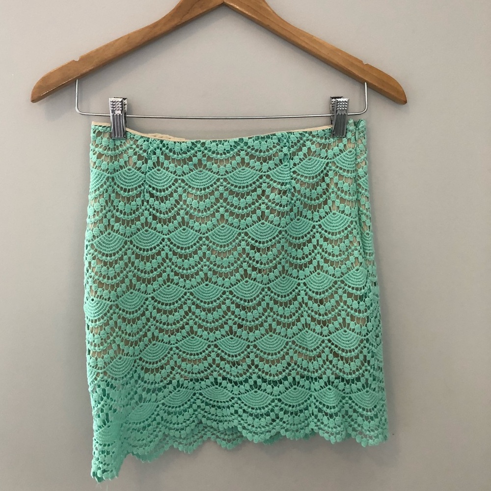 Teal crochet mini skirt